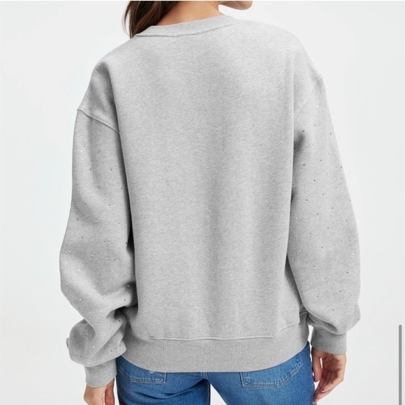 Good American Leo Boyfriend Jeweled Grey Sweatshirt - Picture 10 of 11
